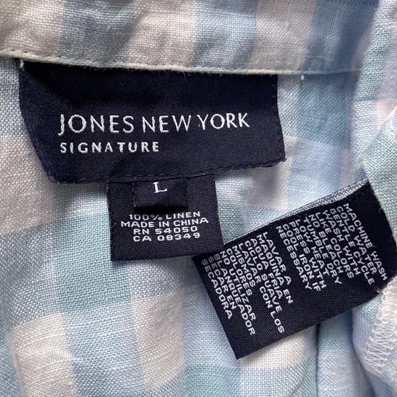 JONES NY Linen Powder💨Blue Gingham Tie-Front Peplum👙Blouse - Picture 4 of 5